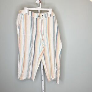 Per SE Women's Linen Blend Cropped Pants 1X Colorful Striped‎